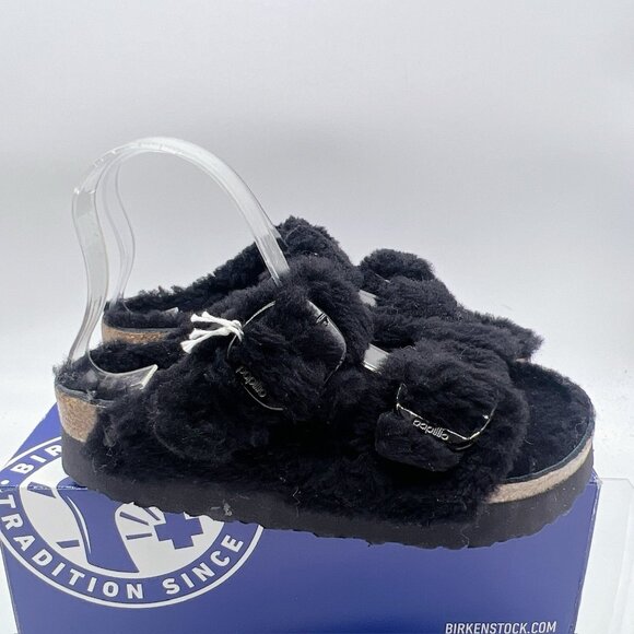 Birkenstock Arizona Big Buckle Shearling Teddy Black Platform Sandal EU 40 Women - Picture 5 of 11